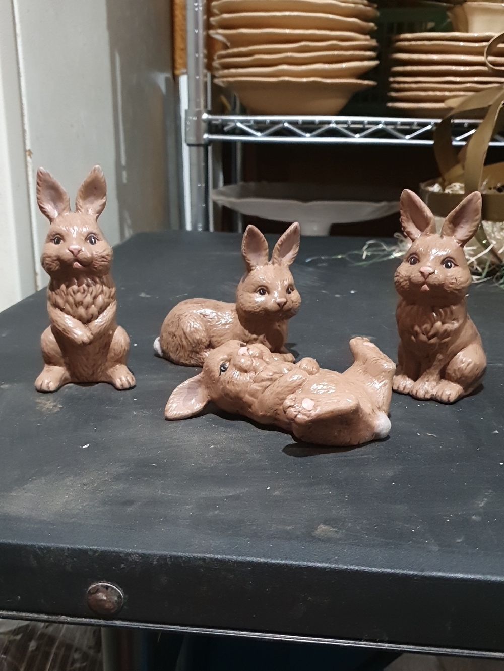 True Vintage Brown Ceramic Bunny Figurine Set - Small Pets Accessory